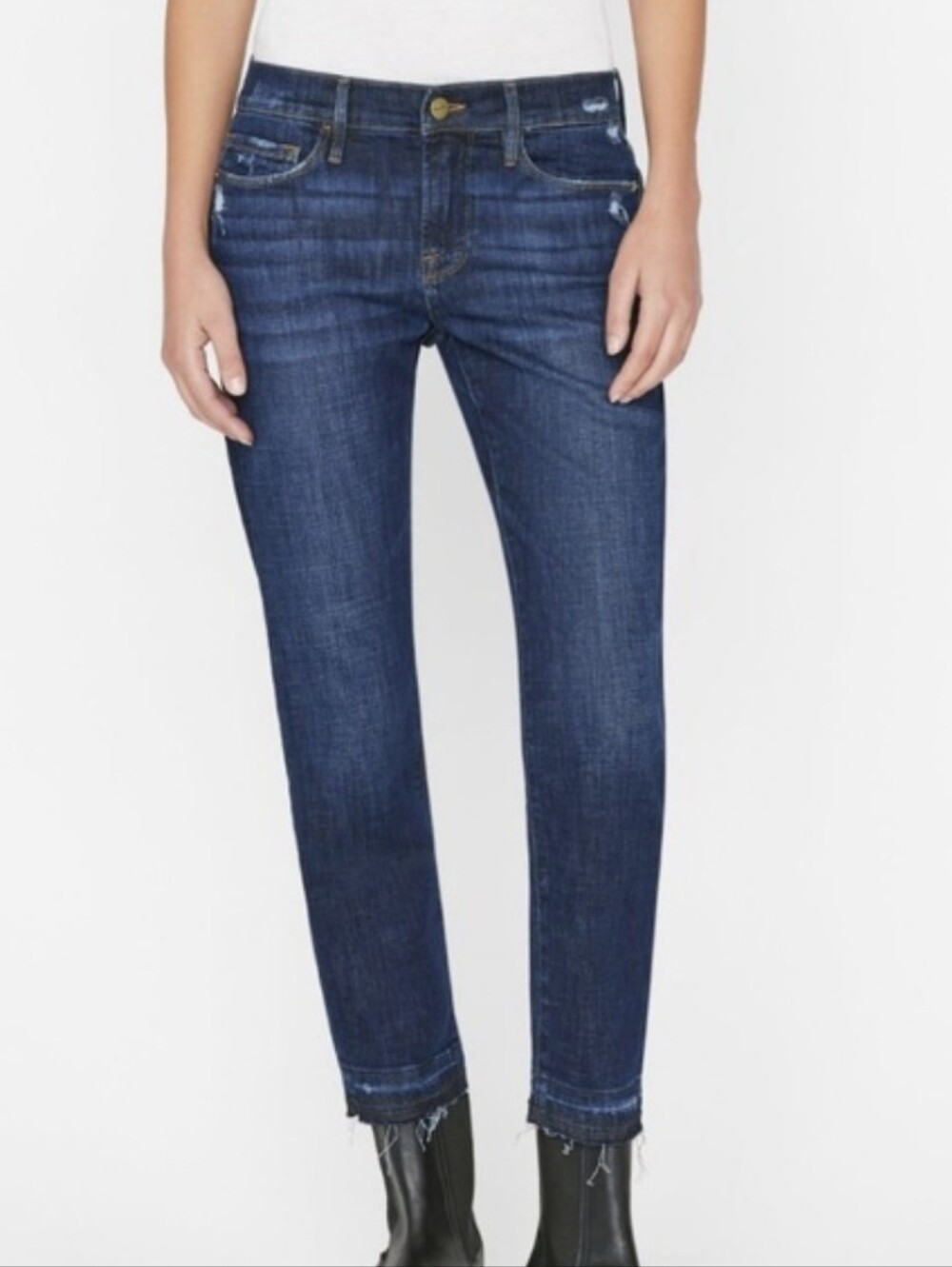 Frame Le Garcon Crop Jeans Released Hem Covant Dark Blue Straight Ankle Sz 28